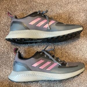 Adidas Women’s Size 8.5 Gray Purple Sneakers Lace Up Walking Running Shoes